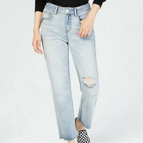 Indigo Rein Denim - INDIGO Rein Juniors Rigid Ripped Straight-Leg Jeans Size W29 X L26